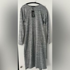 New Boohoo MIDI dress. Gray. Long sleeve. Tie back dress.
